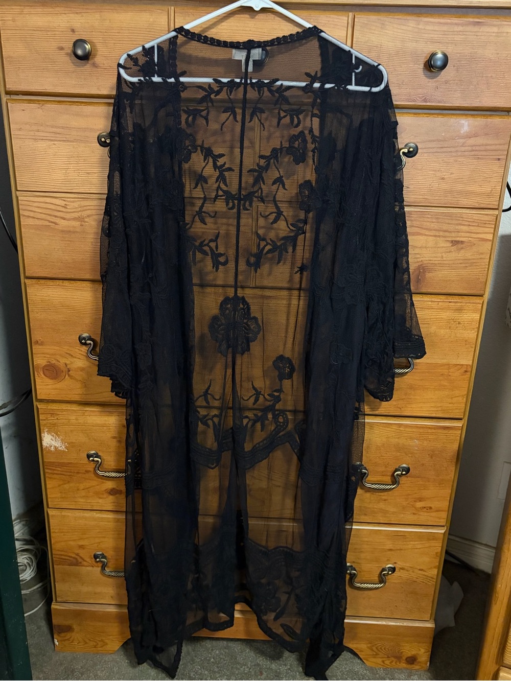 Sheer Black Floral Embroidered Swim Coverup Kimono - Picture 2 of 4
